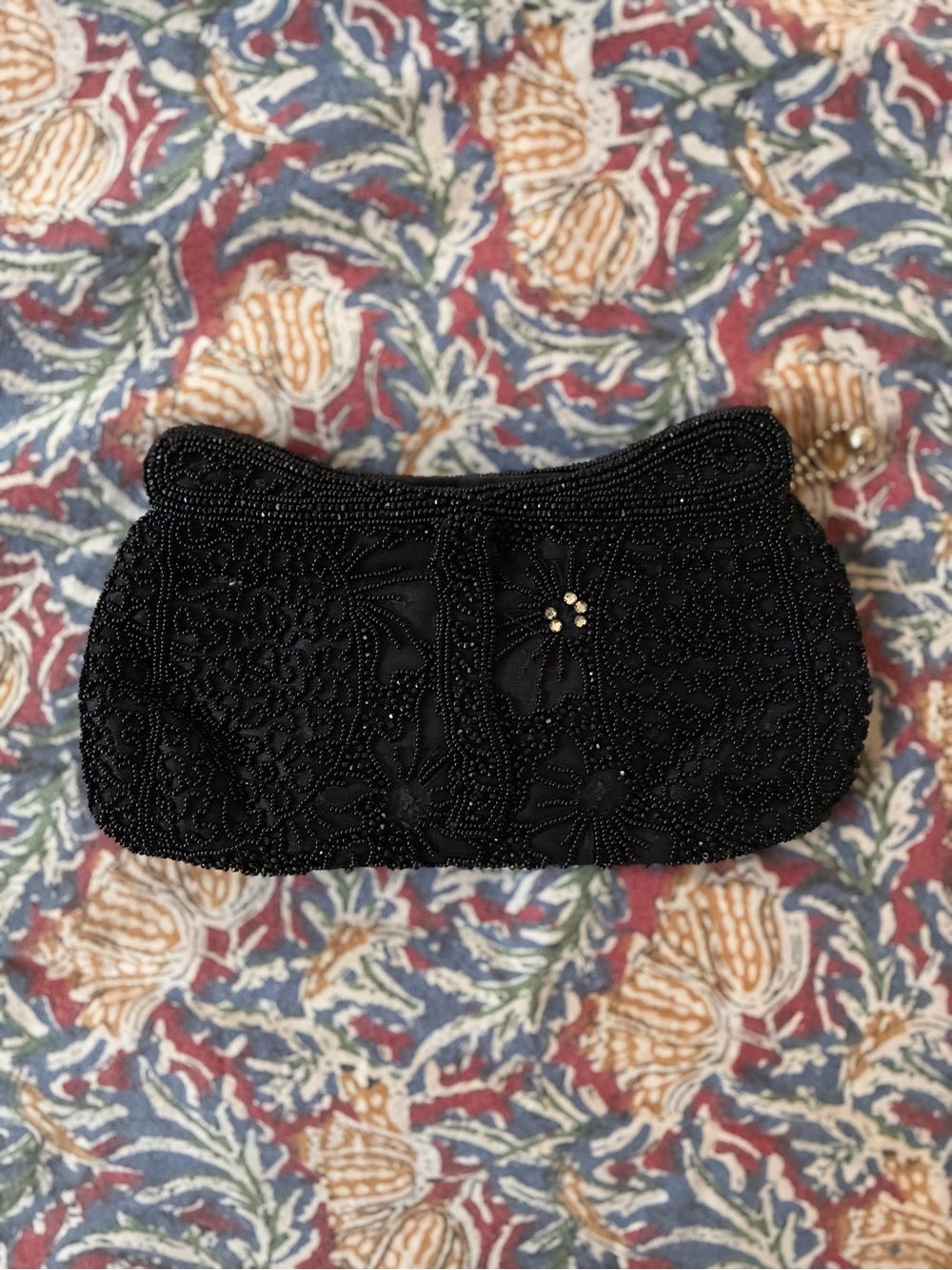 Vintage 1940s/50s Black Beaded Evening Clutch W/ Mirror